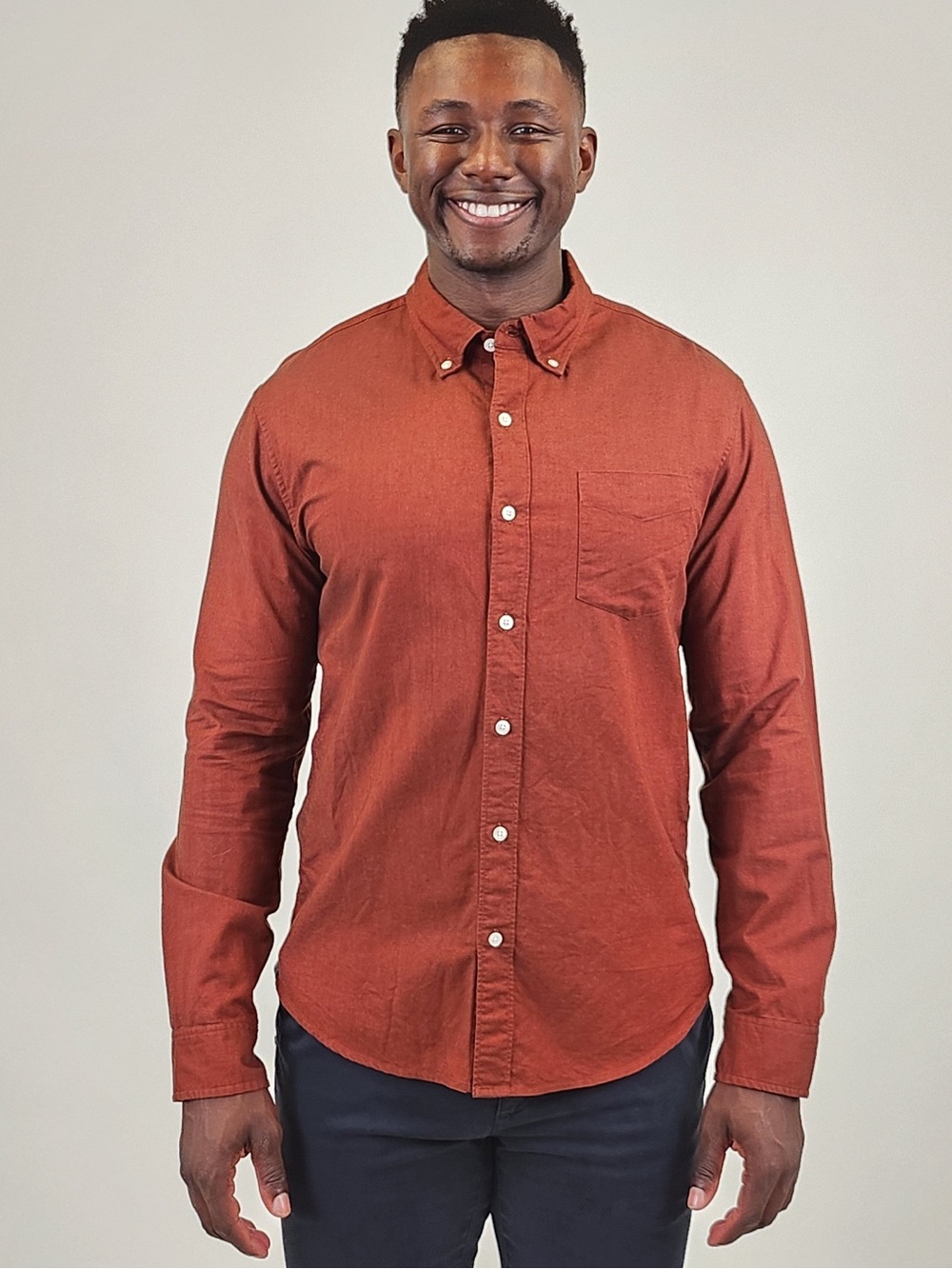 BONOBOS RUST SLIM STRETCH BUTTON UP SHIRT large